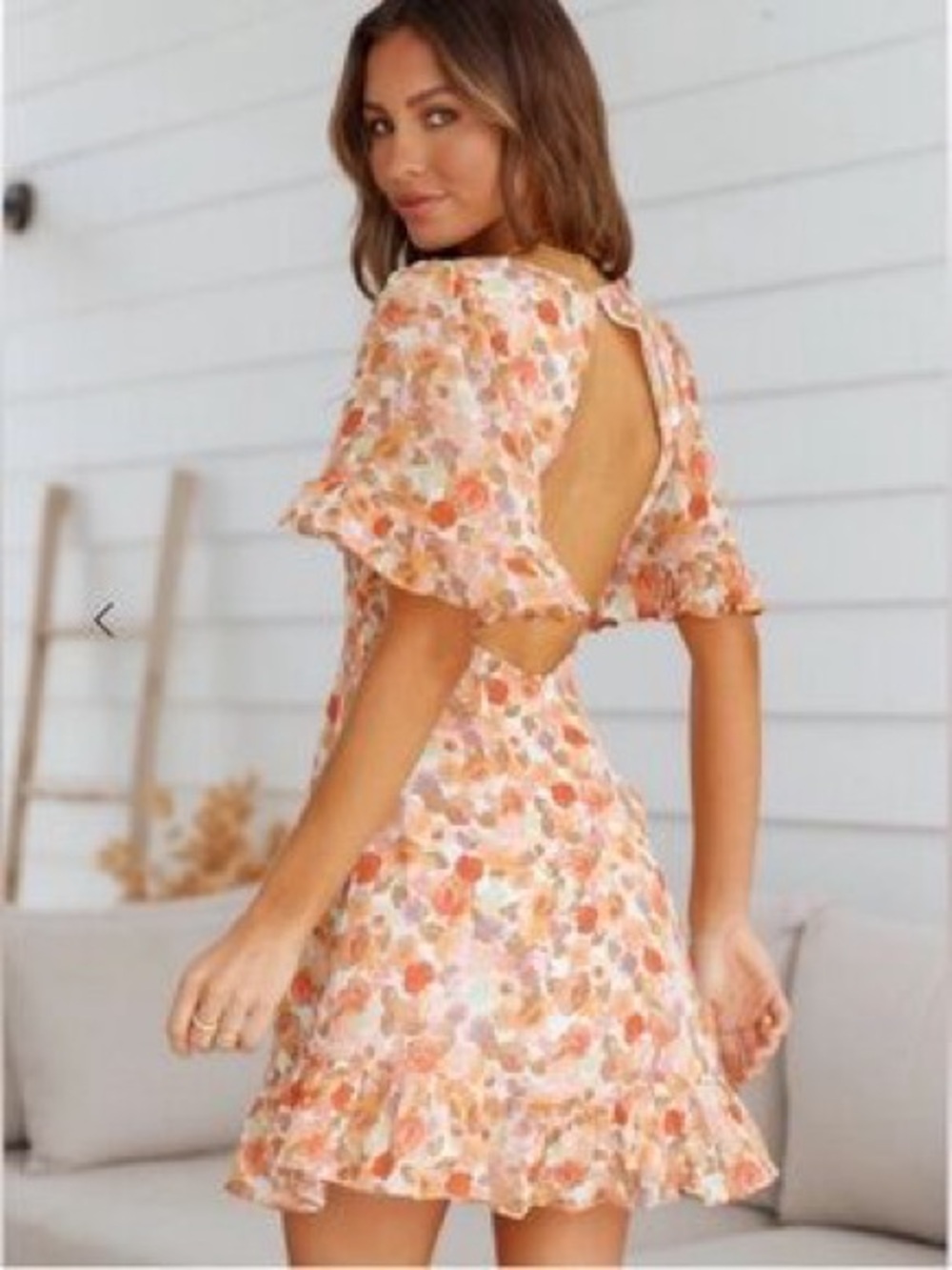 Hello Molly Women’s Lithe Sunlight Mini Dress Size M Floral Backless Ruffle - Picture 2 of 10